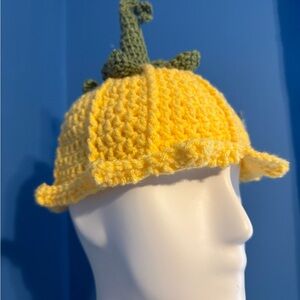 Handmade Yellow Crocheted Tulip Hat with Green Stem